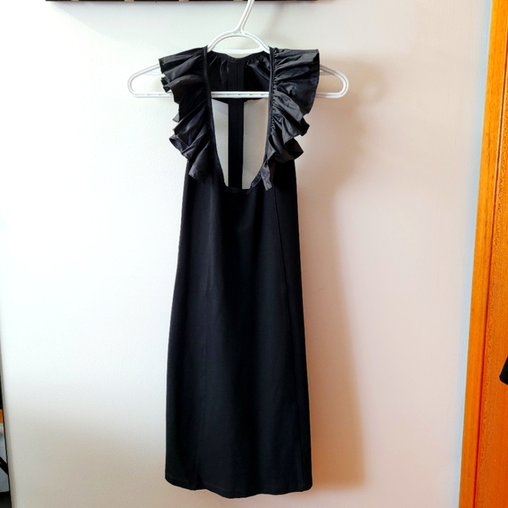 Women's Black Ruffle T-back Bodycon Mini Dress